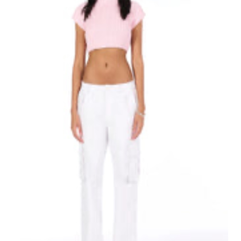 Pink Crop Top and White Pants Set